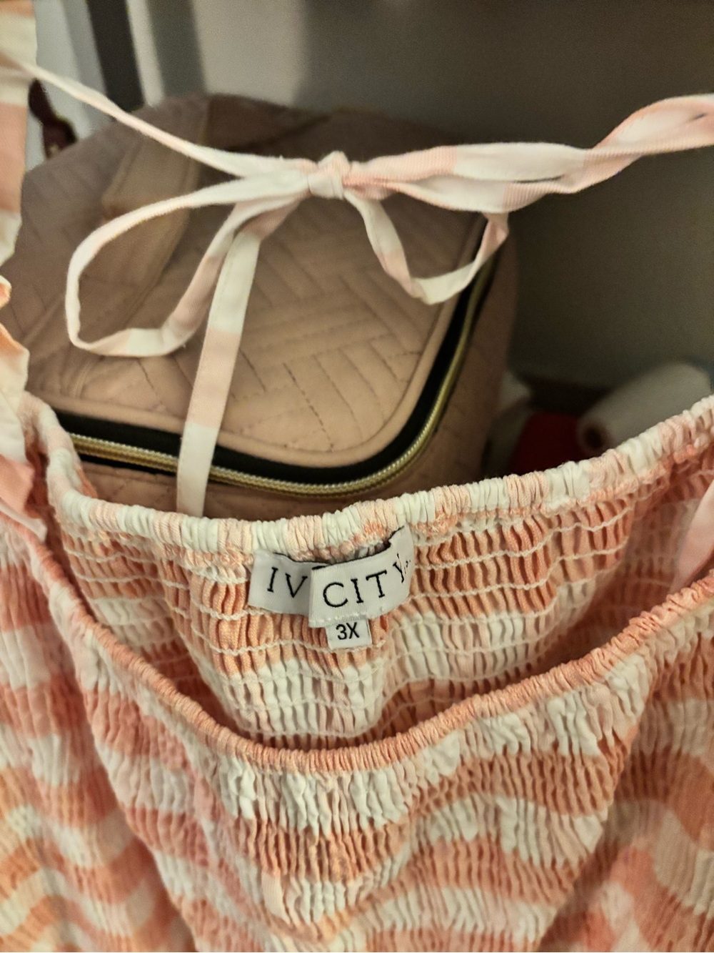 Gingham Puff-Sleeve Tiered Dress - Pink & White - Picture 2 of 3